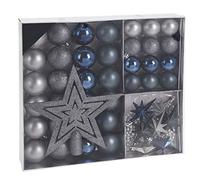 Ensemble de décorations pour sapin de Noël - 45 pièces dans les tons bleus (argent, bleu, gris, etc.) - 36 boules, pointe de sapin de Noël, étoiles décoratives et chaîne.