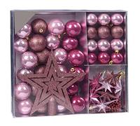 Ensemble de décorations pour sapin de Noël - 45 pièces dans les tons bordeaux (bordeaux, rose, cuivre, etc.) - 36 boules, pointe de sapin de Noël, étoiles décoratives et chaîne.