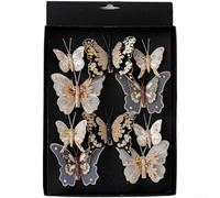 Ensemble de décorations pour sapin de Noël avec papillons en tissu et plumes - Conçu pour accrocher aux arbres et décorations de vacances (noir doré)