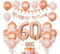 Ensemble de décorations rose pour anniversaire 60e anniversaire avec ballons et confettis, bannière « Happy Birthday » et décoration de gâteau