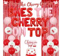 Ensemble de décorations She's the Cherry on Top - Bannière sur le thème des cerises - Rideau en aluminium rouge - Lettre de cerise - Ballon en aluminium - Décoration de gâteau de fiançailles pour