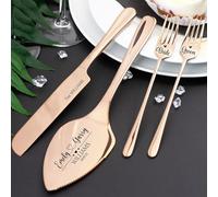 Ensemble de découpe de gâteau de mariage en argent avec fourchettes, ensemble de service personnalisé pour gâteau de fête, pelle à gâteau gravée en acier inoxydable avec boîte cadeau, fournitures de