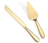 Ensemble de découpe de gâteau élégant pour mariages, anniversaires, anniversaires de mariage et Noël, avec bords arrondis en acier inoxydable épais, 2 pièces dorées, couteau à gâteau et pelle