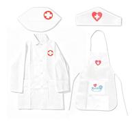 Ensemble De Déguisement De Médecin 4 Pièces Pour Kit Éducatif Avec 2 Blouses, 2 Bonnets Et Un Tablier D’infirmier Jeux De Rôle, Halloween, Fêtes D’anniversaire Et Activités Scolaires Éducatives