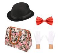 ENSEMBLE DE DÉGUISEMENT DE NOUNOU EDWARDIAN MAGIQUE - CHAPEAU MELON + NŒUD PAPILLON + GANTS + SAC DE TAPIS EN FAUX CUIR - DÉGUISEMENT DE NOUNOU MAGIQUE CARACTÈRE SEMAINE DU LIVRE FILM (58 CM)