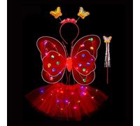 Ensemble de déguisement de princesse fée, costume de fée pour fille avec ailes de papillon | Kit de costume mural et bandeau lumineux à LED pour filles et danse de ballet