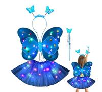 Ensemble de déguisement de princesse fée | Ensemble de costume de fée lumineux pour filles pour Halloween, costume de fée de princesse fille avec ailes, baguette magique et bandeau pour de 3 à