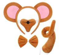 Ensemble de Déguisement de Souris Bandeau d’Oreilles Queue Nez et Nœud Papillon de Souris Accessoire de Costume de Souris Kit de Déguisement de Rat pour Enfants Halloween Fête Célébration (Brun)