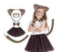 Ensemble de déguisement léopard 5 pièces, incluant autocollant pour le visage, oreilles de léopard, nœud papillon, queue, jupe tutu marron, accessoires de costume animalier, pour fête à thème animal,