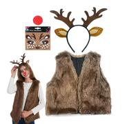 Ensemble de Déguisement Renne - Tenue Festive et Mignonne - Déguisement Renne Noël avec Gilet et Bandeau Nez Rouge | pour Étudiants Adultes Petite Amie Halloween Cosplay Événement Anniversaire