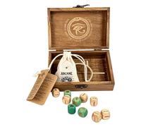 Ensemble de dés de divination arcane avec boîte en bois gravée et 9 dés