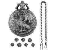 Ensemble De Dés De Jeu De Rôle - Montre De Poche Dragon, Collection De Dés En Métal, Cubes De Jeu Fantastiques, Accessoire RPG De Table Avec Boîtier Vintage | Ensemble De Montre De Poche Dragon Pour A