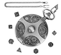 Ensemble de dés de Montre de Poche, Montre de Poche en métal avec boîtier de Montre de Poche, dés Steampunk Vintage Portables pour Amateurs de Jeux, Jeux de Tapis, Gris Argent, Consulte la