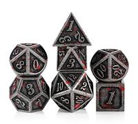 Ensemble de dés en métal argenté tacheté de sang ancien DND, DNDND 7 pièces avec étui en métal pour jeux de plateau Dungeons and Dragons à Halloween