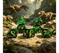 Ensemble de dés polyédriques dinosaure, 7 pièces de dés de jeu de rôle en acrylique pailleté avec empreinte de pied de dinosaure et symboles de squelette gravés, dés RPG multicolores pour jeux de plat