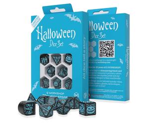 Ensemble De Dés Q-Workshop HALLOWEEN 20e Anniversaire Noir Turquoise Paillettes
