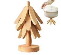 Ensemble De Dessous De Plat d'arbre en Bois | Dessous De Plat en Forme d'arbre De Noël Naturel avec 4 Dessou-s De Pla-t en Bois Et 1 Support comme Un Arbre De Noël, Décoration De Comptoir De Cuisine