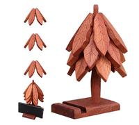 Ensemble de dessous de plat en bois anti-brûlure avec 1 support, tapis d'isolation thermique avec support de téléphone | pour maison, restaurant, cuisine, table à manger, plats chauds, théière, bol