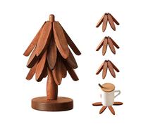Ensemble de Dessous de Plat en Bois Résistant à la Chaleur, Dessous-de-Plat en Bois en Forme d'arbre pour Plats Chauds, 3 sous-Verres + 1 Support, pour Casseroles, Poêles, Bol Assiettes, Théière