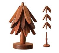 Ensemble de Dessous de Plat en Bois Résistant à la Chaleur en Forme d'arbre de Noël avec 3 Dessous de Plat en Bois (22cm) et 1 Support (22x10cm), pour Poêles, Casseroles, Couverts et Tasses