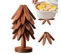 Ensemble de dessous de plat en forme d'arbre - Ensemble trépied en pin de 22 cm | Tapis d'isolation de table pour poêles, casseroles, bols, tasses, dessous de plat pliable en bois, pour plats chauds