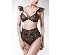 Ensemble De Dessous En Velours Gris 2 Pièces Dentelle Noire Avec Manches Évasées