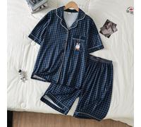 Ensemble de détente 2 pièces pour adolescents garçons, haut à manches courtes col ouvert avec imprimé graphique poitrine lettres & cheval en tissu côtelé de couleur unie et short, confortable 14Y,13Y,