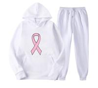 Ensemble de détente 2 pièces pour femme - Tenue de voyage sportive à capuche - Ensemble graphique avec capuche doublé en polaire pour la sensibilisation au cancer du sein - Ensemble de survêtement
