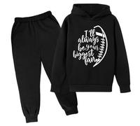 Ensemble de détente 2 pièces pour filles - Tenue d'automne décontractée pour filles avec capuche « I'Ll Always Be Your Biggest Fan de baseball » - Survêtement 2 pièces confortable tendance et