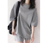Ensemble de détente décontracté à manches courtes et short pour femme de couleur unie avec haut à col rond et short pour l'été, les vacances, la plage, le yoga, les vacances, coupe régulière