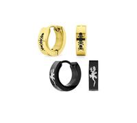 Ensemble de deux bijoux de motard unisexes petites ailes d'ange gardien spirituel lézard gecko reptile créoles Kpop huggie pour hommes femmes adolescents en acier inoxydable plaqué argent noir.