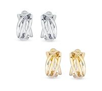 Ensemble De Deux Boucles D'Oreilles Clip Demi-Créoles Classiques À Nœud Celtique En Fil Torsadé Croisé Ouvert Pour Femmes Aux Oreilles Non Percées Plaquées Or Et Argent