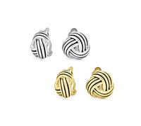 Ensemble de deux boucles d'oreilles à clip nœud d'amour en câble de corde pour femmes, oreilles non percées, laiton plaqué or argent oxydé noir.