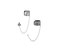 Ensemble de deux boucles d'oreilles cartilage chaîne avec clou d'oreille percé, motif trinité celtique irlandaise triskele et floral bohème fleur feuille rose, 1 pièce en argent sterling oxydé .925