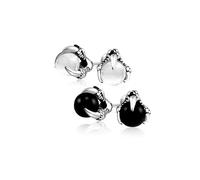 Ensemble de deux boucles d'oreilles clou gothiques punk rocker biker en forme de griffe de dragon avec orbe translucide noir et blanc pour hommes et femmes en acier inoxydable oxydé noir ton argent.