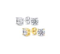 Ensemble de deux boucles d'oreilles clous solitaires simples en zircone cubique AAA de 4 carats, taille ronde brillante, pour femmes et hommes, en argent sterling plaqué or, 10MM