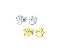 Ensemble de deux boucles d'oreilles empreinte de patte de chiot et chaton pour amies inséparables, amoureuses des animaux, pour femmes et adolescentes, en argent sterling plaqué or et argent .925.