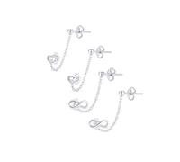 Ensemble de deux boucles d'oreilles en chaîne et clou pour cartilage double percé avec symbole d'infini nœud d'amour mini cœur pour femmes en argent sterling .925