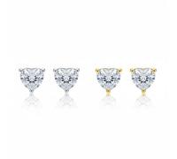 Ensemble De Deux Boucles D'Oreilles En Forme De Cœur CZ Solitaire 1Ct Argent 7MM & 2Ct Plaqué Or 8MM Pour Femmes Adolescentes En Argent Sterling .925