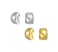 Ensemble de deux boucles d'oreilles géométriques minimalistes en forme de crevette, demi-créoles à clip pour femmes, oreilles non percées, en laiton plaqué argent et or.