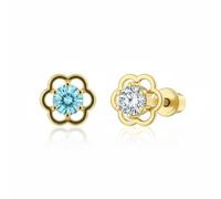 Ensemble De Deux Boucles D'Oreilles Hélice Cartilage Lobe D'Oreille En Zircon Cubique Bleu Clair Et Transparent Daith CZ Fleur 1 Pièce Pour Femmes Adolescentes En Or Véritable 14K Avec Fermoir À Vis
