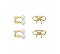 Ensemble De Deux Boucles D'Oreilles Manchette En Forme De Nœud Délicat Et Spirale Avec Perles Pour Cartilage Pour Femmes Et Adolescentes Oreilles Non Percées Plaqué Or 14K En Argent Sterling .925