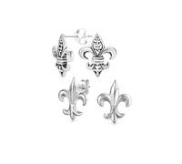 Ensemble de deux boucles d'oreilles unisexes minimalistes en forme de fleur de lys, symbole ancien, pour femmes, hommes, adolescents, en argent sterling .925 oxydé et léger.