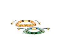 Ensemble de deux bracelets empilables bohèmes en pierres naturelles, agate orange mandarine et malachite vert foncé, avec intercalaires en acier inoxydable plaqué or, perles tube rondelles, cordon