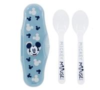 Ensemble de deux cuillères Mickey Mouse pour enfants en plastique, sans BPA, lavables et réutilisables, avec boîte