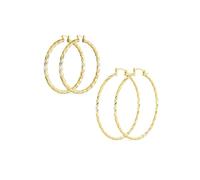 Ensemble de deux grandes boucles d'oreilles créoles larges en câble torsadé pour femmes, en laiton plaqué or jaune 18K, diamètre de 2 pouces et 2,25 pouces.