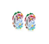 Ensemble de deux perles de charme en verre de Murano 3D multicolores blanc rose bleu vert avec fleurs pour femmes adolescentes, compatible avec bracelet européen. Noyau en argent sterling .925