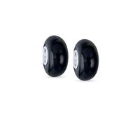 Ensemble De Deux Perles D'Espacement Rondes En Verre De Murano Noir Uni Avec Noyau En Argent Sterling .925, Compatible Avec Les Bracelets À Breloques Européens Pour Femmes Et Adolescentes