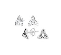 Ensemble de deux petites boucles d'oreilles anciennes celtiques irlandaises avec symbole de nœud d'amour infini trinité pour hommes et femmes en argent sterling oxydé .925 7MM