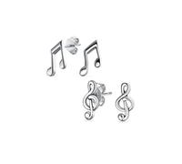 Ensemble de deux petites boucles d'oreilles délicates en forme de clé de sol et de croche pour étudiant et professeur de musique, pour musicienne, femme, adolescente, en argent sterling .925.